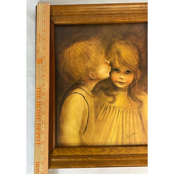 A Little Kiss Margaret Kane Framed Print Big Eyes MCM Kissing Boy Girl - Picture 8 of 8